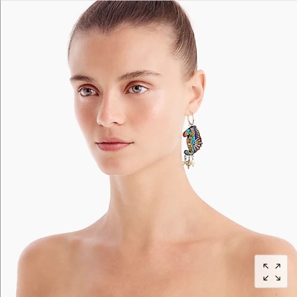 J Crew BEADED SEAHORSE STATEMENT EARRINGS Colorful - Picture 2 of 4